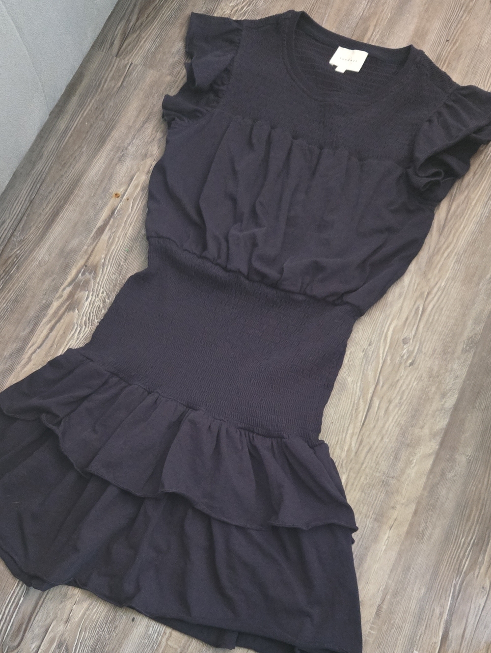 sundays Black Ruffle Short Sleeve Knit Mini Dress